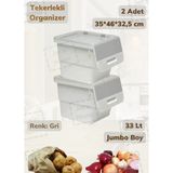 2’Li Tekerlekli Patateslik Soğanlık Bpa Free Oyuncaklık Erzak Kutusu Sebzelik Gri 33 Lt