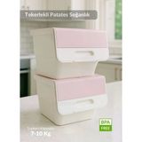 2’li Tekerlekli Patateslik Soğanlık Oyuncak Kutusu Patates Soğan Sepeti Motek Beyaz-Pembe 24 Lt