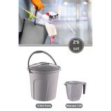2’Li Temizlik Kova Seti, Kapaklı Kulplu Plastik Su Kovası 5 Litre + Maşrapa 1,5 Litre 2’Li Set Gri