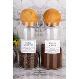 2li Top Kapaklı Vakumlu 1300ML Filtre Kahve & Türk Kahvesi Kavanozu Saklama Kabı (Etiket Dahildir) - Şeffaf - 1,3 lt