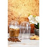 2'li Turuncu Kubbe Model Soğuk Kahve Bardağı 430ML Pipetli Set - Seçenek 1