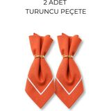 2’li Turuncu Leke Tutmaz Peçete Seti – 40X40 cm Beyaz Piko Detaylı Duck Kumaş Sofra Peçetesi - 40 x 40
