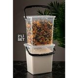 2'li Un ve Bakliyat Kabı 6 Litre Erzak Saklama Kabı Şeffaf - Beyaz - 6 lt