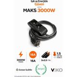 2’li Uzatma Kablosu 1,5 Metre 3x2,5 Ttr Tam Bakır 16A Topraklı Dayanıklı Priz - Siyah