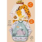 2'Li Uzun Kollu Mama Önlüğü, Zürafa Ayıcık Desen, Sıvı Geçirmez, Makinede Yıkanabilir, 6-24 Ay