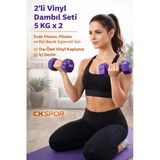 2’Li Vinyl Dambıl Seti 5 Kg X 2 – Evde Fitness & Pilates İçin Vinil Kaplı Demir Dambıl