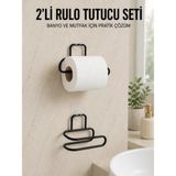 2’li Yapışkanlı Tuvalet Kağıdı Tutucu Siyah Metal Duvar Tipi Rulo Kağıtlık - Renkli