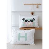 2'li Yastık Kılıfı (35X45) Mint Mavi Panda - Harf Serisi - H Harfi
