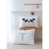 2'li Yastık Kılıfı (35X45) Mint Mavi Panda - Harf Serisi - T Harfi