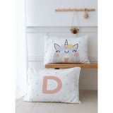 2'li Yastık Kılıfı (35X45) Somon Unicorn - Harf Serisi - D Harfi