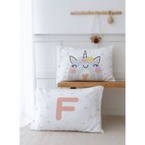2'li Yastık Kılıfı (35X45) Somon Unicorn - Harf Serisi - F Harfi