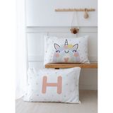 2'li Yastık Kılıfı (35X45) Somon Unicorn - Harf Serisi - H Harfi