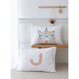 2'li Yastık Kılıfı (35X45) Somon Unicorn - Harf Serisi - J Harfi