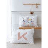 2'li Yastık Kılıfı (35X45) Somon Unicorn - Harf Serisi - K Harfi