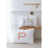 2'li Yastık Kılıfı (35X45) Somon Unicorn - Harf Serisi - P Harfi