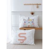 2'li Yastık Kılıfı (35X45) Somon Unicorn - Harf Serisi - Ş Harfi