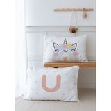 2'li Yastık Kılıfı (35X45) Somon Unicorn - Harf Serisi - U Harfi