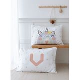 2'li Yastık Kılıfı (35X45) Somon Unicorn - Harf Serisi - V Harfi