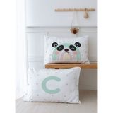 2'li Yastık Kılıfı (50x70) Mint Mavi Panda - Harf Serisi - C Harfi