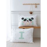2'li Yastık Kılıfı (50x70) Mint Mavi Panda - Harf Serisi - I Harfi