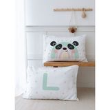 2'li Yastık Kılıfı (50x70) Mint Mavi Panda - Harf Serisi - L Harfi