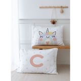 2'li Yastık Kılıfı (50x70) Somon Unicorn - Harf Serisi - Ç Harfi