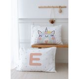 2'li Yastık Kılıfı (50x70) Somon Unicorn - Harf Serisi - E Harfi