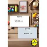 2'li Yeni Nesil Ders Çalışma Yazı Tahtası Manyetik Duvar Stickerı 100X60 cm Şeffaf & Beyaz