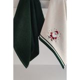 2’li Yılbaşı Temalı Nakışlı Mutfak HAVLUSU-%100 Pamuk Havlu-Yeni Yıl Hediyesi - 40 x 60 cm - Koyu Yeşil