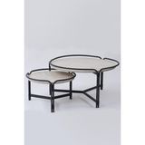 2'li Yuvarlak Orta Sehpa Seti – Modern Metal Ayaklı, Doğal Mermer Görünümlü Sehpa Takımı (80x45 cm + 60x35 cm) - Beyaz Mermer