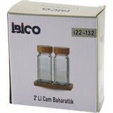 2pcs Bambu Kapaklı Cam Tuzluk - Biberlik - Baharatlık 120ML (4887) Midastech