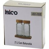 2pcs Bambu Kapaklı Cam Tuzluk - Biberlik - Baharatlık 120ML (5264) - Gri