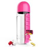 2'si 1 arada ilaç kutusu, bardak, dış mekan taşınabilir su şişesi, ecza kutusuyla, 600 ml, taşınabilir, 7 günlük hap kutusu, düzenleyici, su şişesi, kamp, fitness stüdyosu, okul, ofis, seyahat için (pembe)