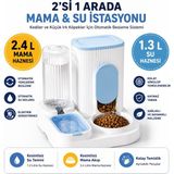 2'si 1 Arada Otomatik Kedi ve Köpek Mama Kabı & Su Sebili 2.4 L Mama Haznesi 1.3 L Su Haznesi