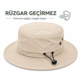 2'si 1 Arada Safari Şapka, Fileli ve Rüzgar Geçirmez, Su İtici Kumaş, Geniş Siperlik, Ayarlanabilir Kordon, Outdoor (BEJ)