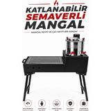 2'si Bir Arada Semaverli Katlanabilir Portatif Kamp Mangal-Bahçe Piknik Için Taşınabilir Izgara - Siyah