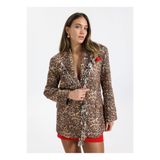 2wins Oversized Leopar Desenli Blazer Ceket, M, 5003331276, Kahve, Kadın