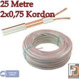 2X0.75 Kordon 25 Metre Şeritli Beyaz Kablo 25 M