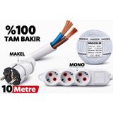 2x2.5 Hasçelik+Makel Fiş+Mono 3lü Priz El Yapımı 10 Metre Hazır - Beyaz