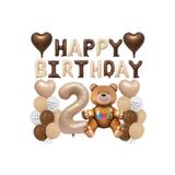 2Yaş Retro Ayıcık Kahverengi Folyolu Balon Happy Birthday Afiş Dekorasyon Doğum Günü Parti Seti Süsü, 4545454111221