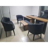 3 1 1 Ahsap Ayakli Siyah Deri Ofis Koltuk Takimi 3'Lu Kanepe Ofis Bekleme Koltugu