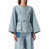 3.1 Phillip Lim Yakasız Denim Kız Çocuk Trapez Ceket - XS - Mavi