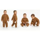 3-12 Ay Peluş Kumaş Çıtçıtlı Bebek Tulumu Mariposa Secret - Kahverengi - 6 Ay