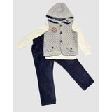 3-4-5 Yaş Fitilli Kadife Pantolon Kapitone Kapşonlu Yelek Uzun Kollu Sweat 3lü Erkek Çocuk Takımı Gri - 3 Yaş