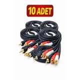 3.5mm AUX to 2 RCA Ses Kablosu 1.5m | 10’lu Paket | Standart Ses Kablosu