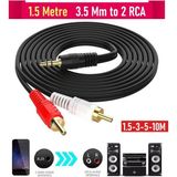 3.5mm To 2 Rca Stereo Lale 2 x Rca Aux Ses Kablosu (1.5 Metre) - Gold Uçlu