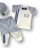 3-6 6-9 9-12 Ay My Prince Nakışlı Şapkalı Kısa Kollu Sweatli 3lü Erkek Bebek Takımı Ekru