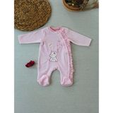 3-6 6-9 9-12 Ay Romantik Fil Nakışlı Pembe Süslü Kız Bebek Tulumu Pembe - 3 - 6 Ay