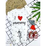 3-6-9-12 Ay Gümüş Yıldız I Love Mummy Baskılı Uzun Kollu Kız Erkek Bebek Tulumu Beyaz - 9 Ay