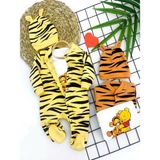 3-6-9-12 Ay Pooh Desenli Zebra Çizgili Şapkalı Sweatli 3lü Kız Erkek Bebek Tulumu(Sarı) Sarı - 6 Ay